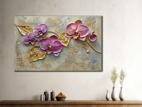 Pink Orchid Art, Modern Floral Wall Decor