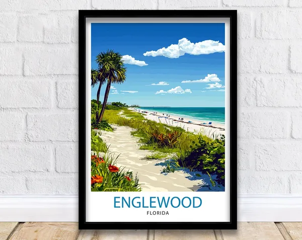 Englewood Florida Travel Poster, Coastal Town Decor