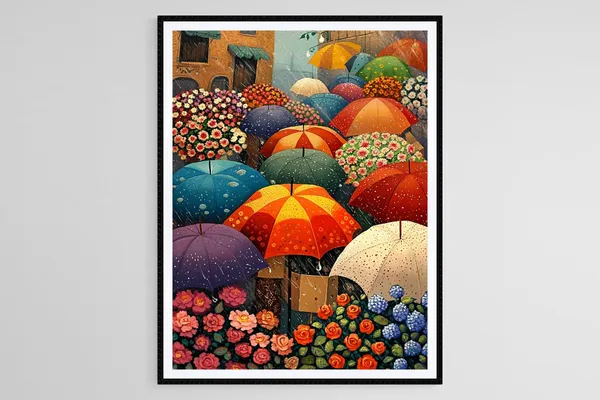 Rainy Day Flower Market, Cozy Floral Art Print