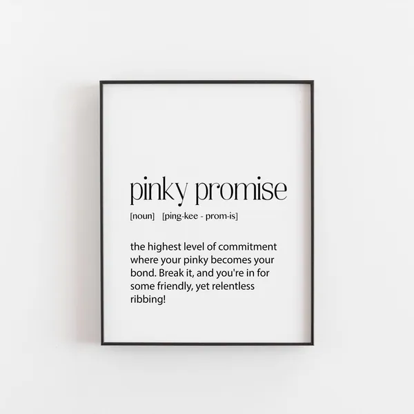 Pinky Promise Definition Print, Trendy Teen Bedroom Art