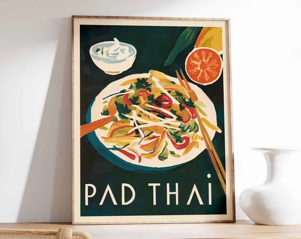 Pad Thai Thai Food Art Poster, Kitchen Decor