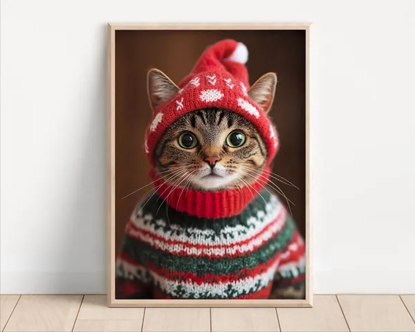 Cute Christmas Cat Retro Winter Animals Art Print