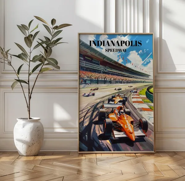 Indianapolis Speedway Vintage Travel Poster, Race Car Art