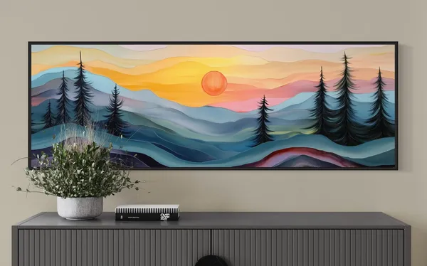 Colorful Sunset Landscape, Boho Abstract Art Print