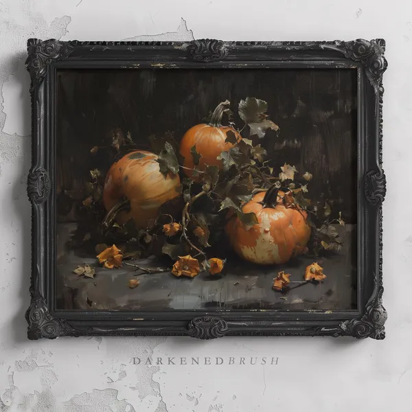 Rustic Autumn Pumpkin Art Print, Vintage Halloween