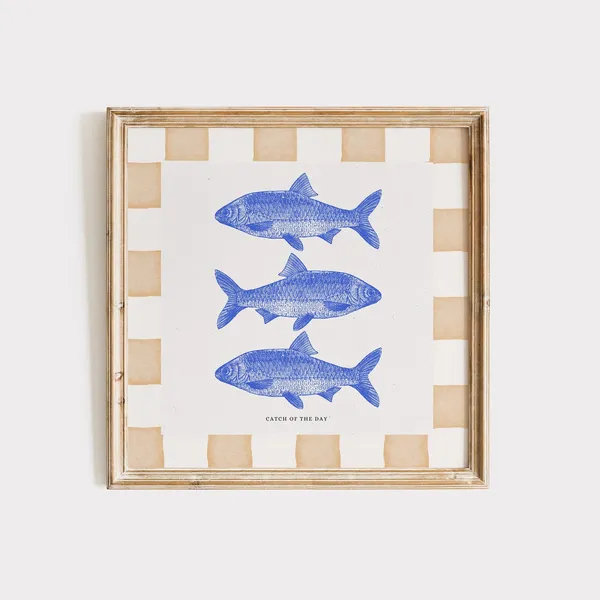 Salmon Illustration Print, Trendy Kitchen Wall Art