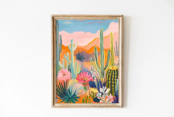 Western Desert Cactus Retro Poster, Texas Sunset