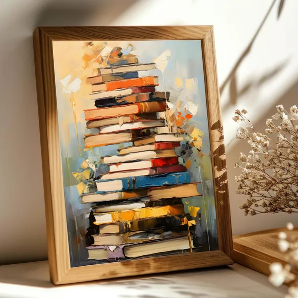 Abstract Stack Of Books, Dark Academia Wall Art Print