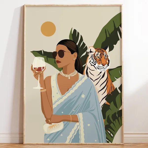 Modern Indian Woman Drinking Art Print, South Asian
