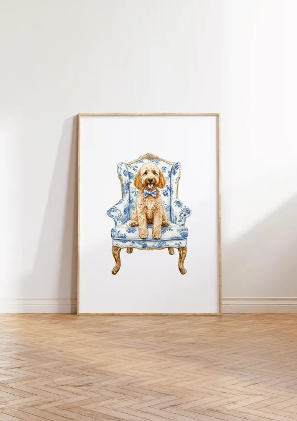 Preppy Goldendoodle Chinoiserie Aesthetic Dog Print