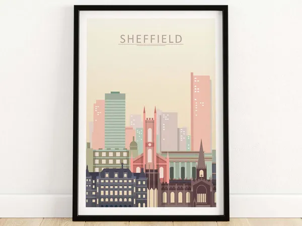 Sheffield Skyline Print, Cityscape Travel Poster