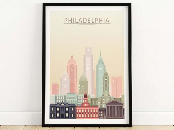 Philadelphia Skyline Travel Poster, City View Art Print