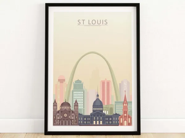 St Louis Skyline Travel Poster, Missouri Cityscape