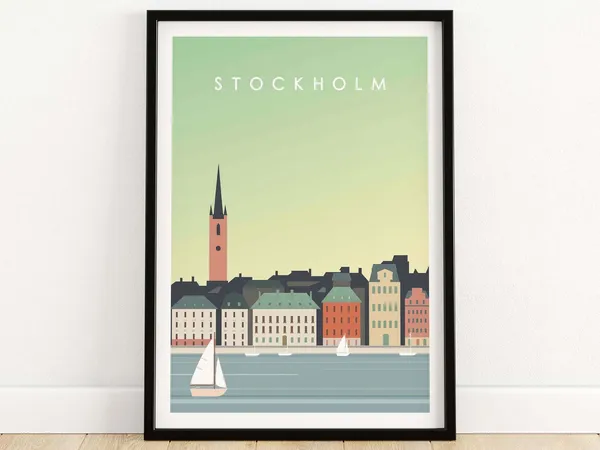 Stockholm Travel Poster, Swedish Scandinavia Artwork