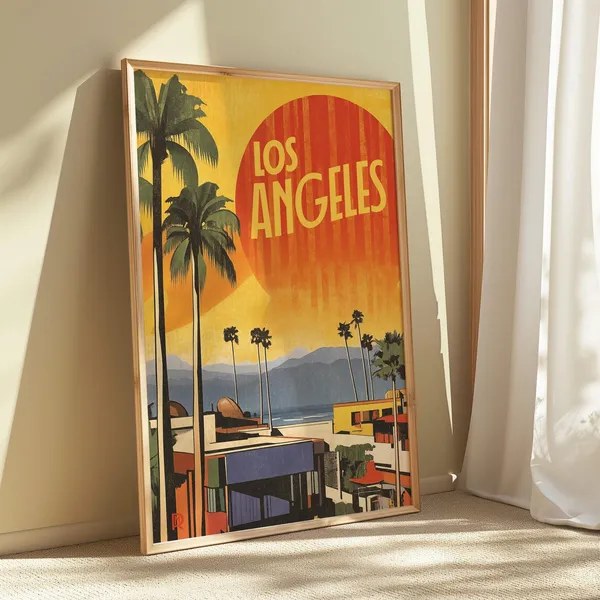 Los Angeles Sunset Vintage Retro Mid-Century Poster