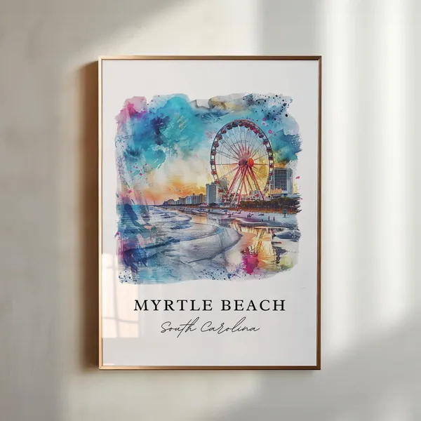 Myrtle Beach SC Watercolor Travel Poster