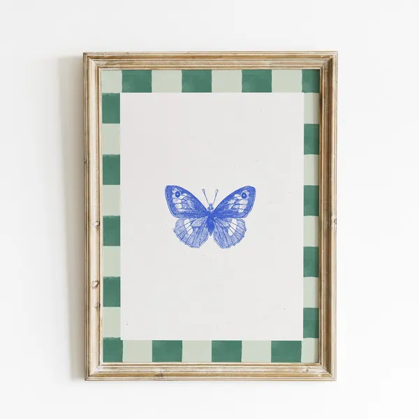 Cobalt Blue Vintage Butterfly, English Garden Nursery Art Print