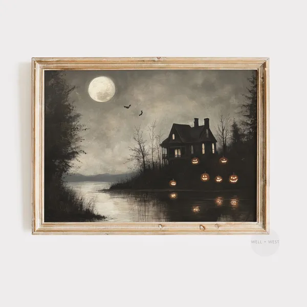 Halloween Haunted House Vintage Style Art Print