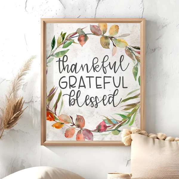 Thankful Grateful Blessed Fall Thanksgiving Poster Print