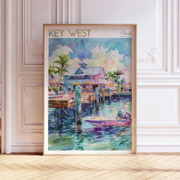 Key West Watercolor Travel Poster, Florida City