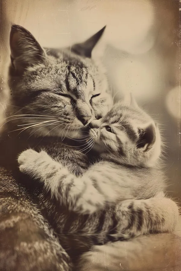 Mom Baby Cat Cute Vintage Nursery Animal Art Print
