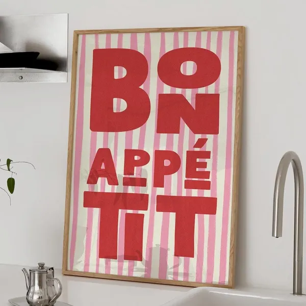 Bon Appetit Kitchen Wall Art, French Quote Poster