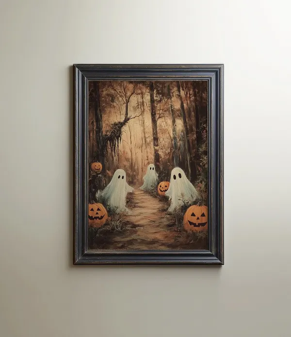 Moody Ghosts in a Forest, Vintage Autumn Print