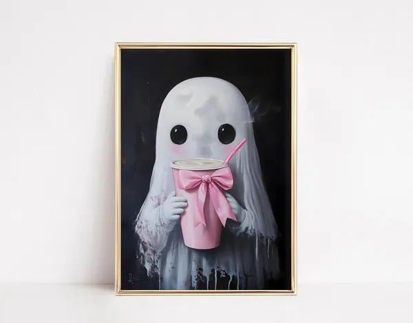 Cute Ghost Latte Halloween Decor Art Print