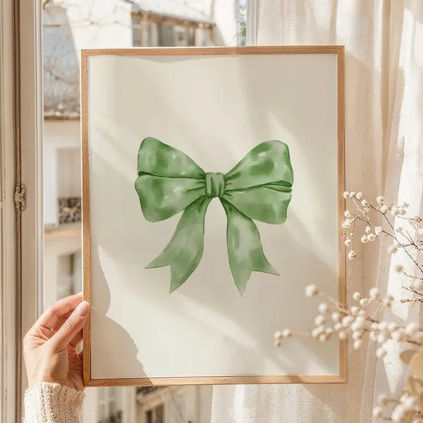 Green Bow Print, Preppy Coquette Wall Art