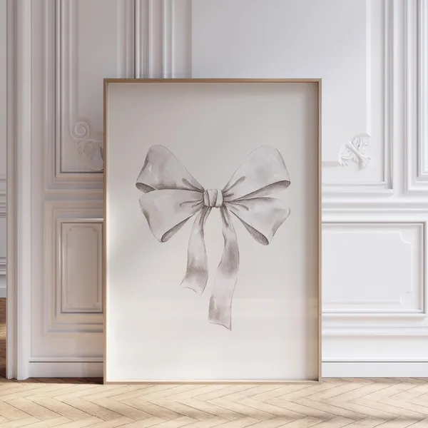 White Bow Print, Preppy Coquette Watercolor Art Print