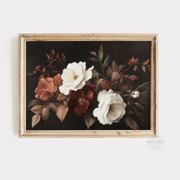 Vintage Fall Floral Art Print, Moody Autumn Botany