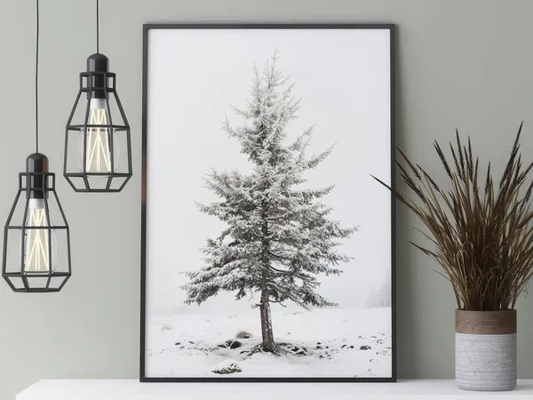 Snowy Coniferous Tree Poster, Winter Landscape