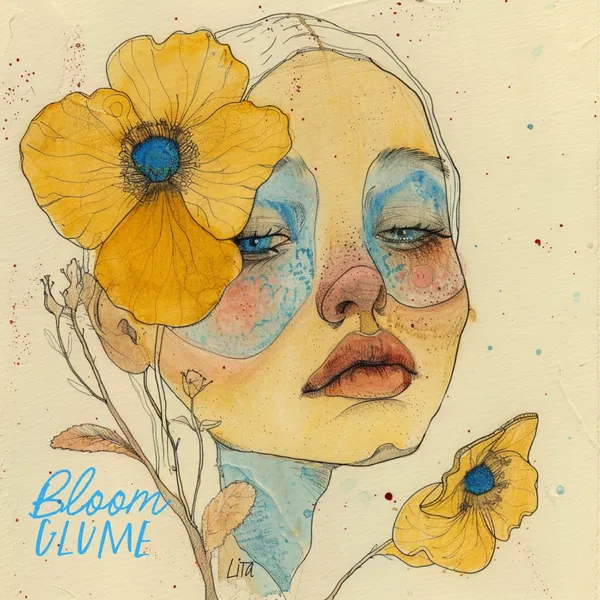 Mellow Yellow Flower Face, 60s Vintage Art Print