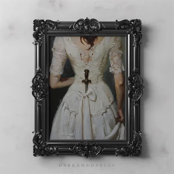 Victorian Woman Dagger Sword, Dark Moody Art Print