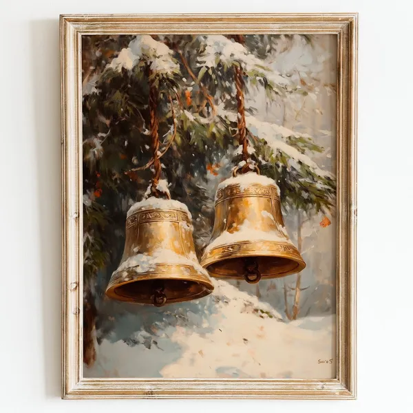 Vintage Jingle Bells Christmas Winter Landscape Art Print