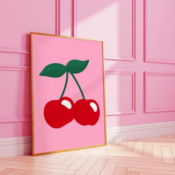 Cherry Pair Cute Fruit Art Print