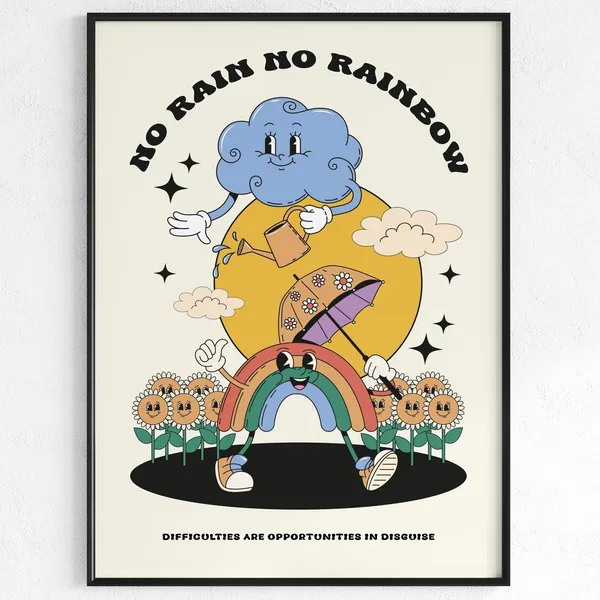 No Rain No Rainbow Retro Motivation Poster