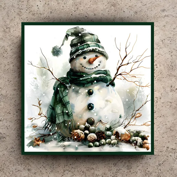 Country Snowman Holiday Art Print, Vintage Folk Art