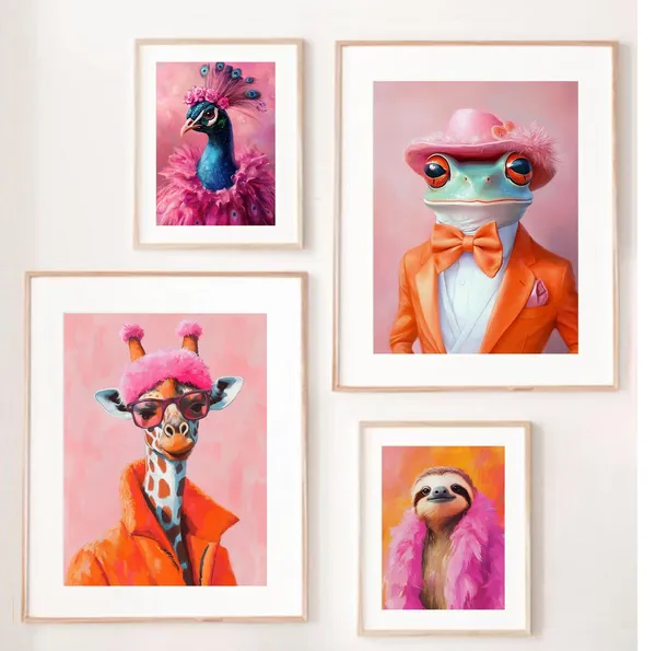Colorful Animal Fashion Portraits, Maximalist Art Print