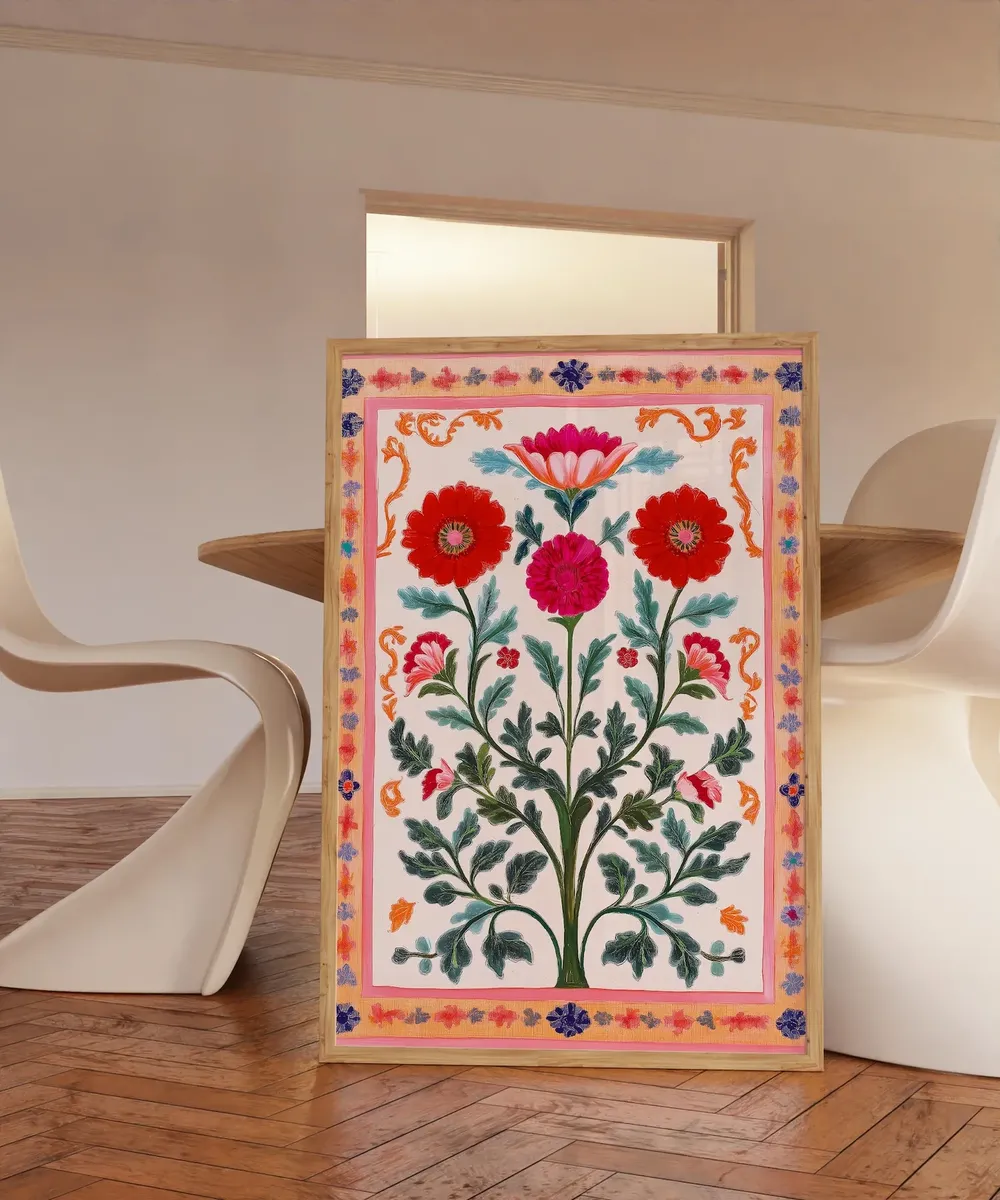 Pink Flower Folk Art Eclectic Art Print - Image 3