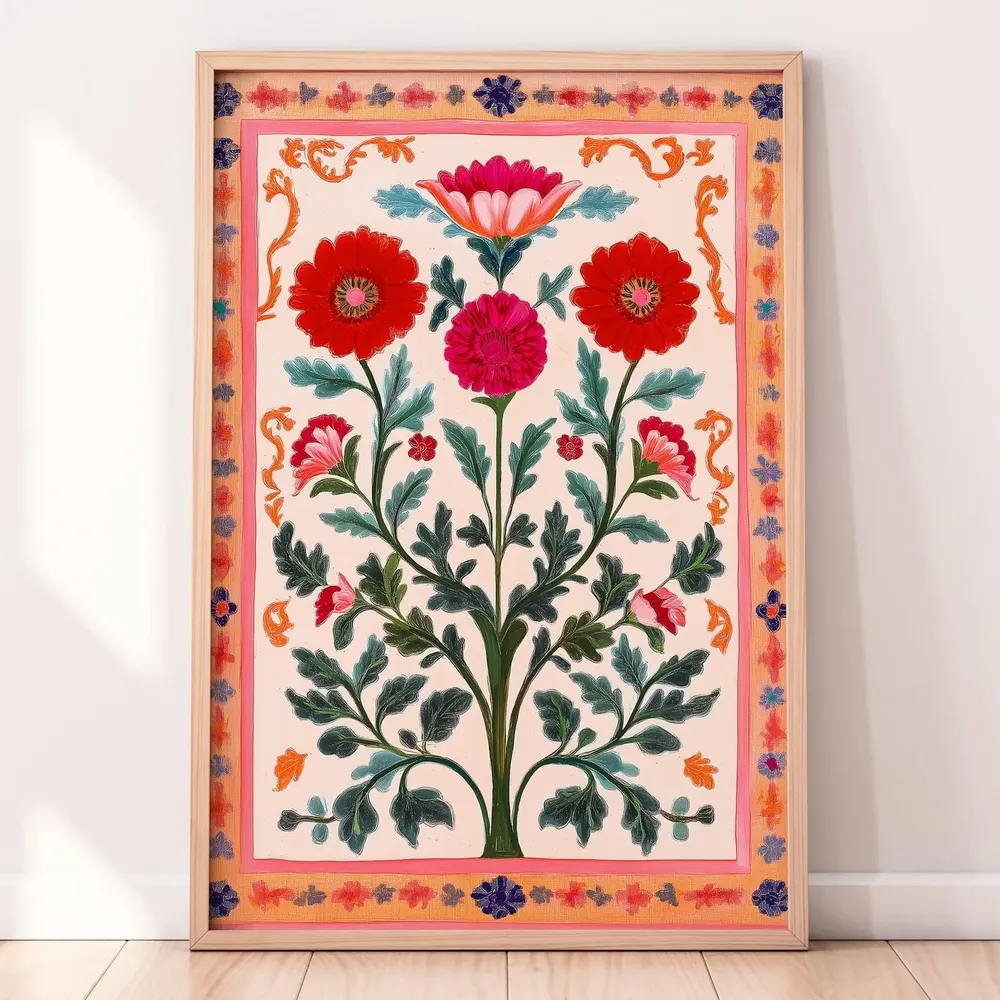 Pink Flower Folk Art Eclectic Art Print