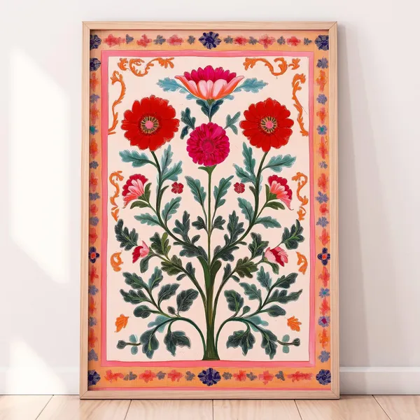 Pink Flower Folk Art Eclectic Art Print