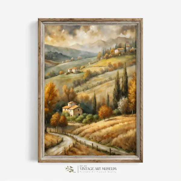 Fall Countryside Of Italy, Vintage Tuscany Landscape Print