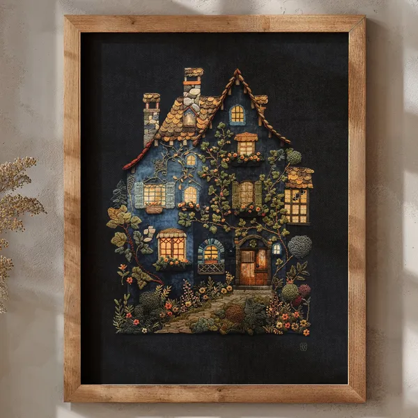 Old Romantic House Art Print, Dark Academia Rustic