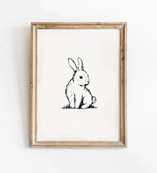 Bunny Sketch Print, Line Art Rabbit Nursery Art