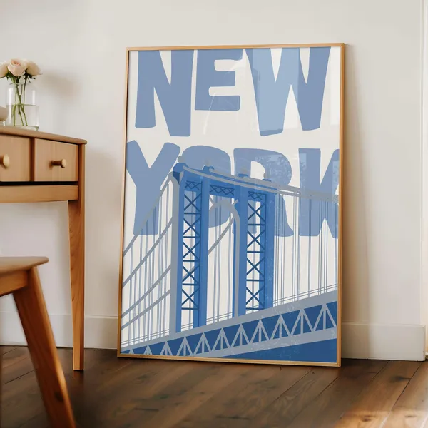 Modern NYC Bridge Art Print, New York Skyline