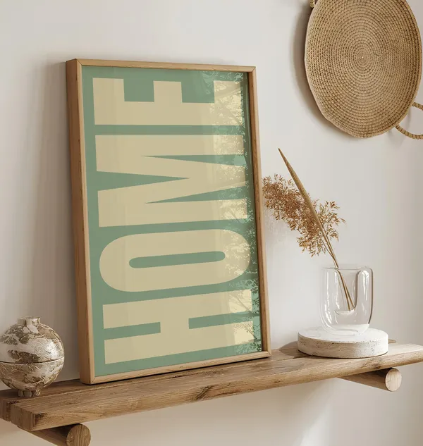 Home Poster, Sage Green Beige Bold Typography