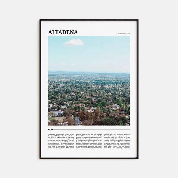 Altadena Travel Poster, California Place Print