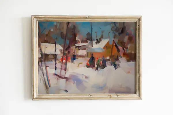Abstract Winter Landscape Painting, Rustic Holiday Decor