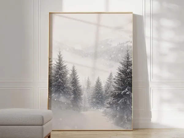Winter Forest Poster Print, Snowy Mountain Landscape